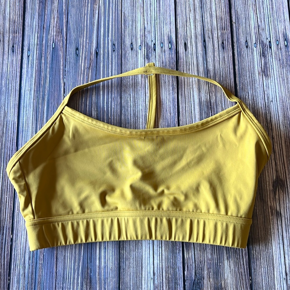 Amazon Brand Mustard Yellow T-Strap Back Sports Bra S